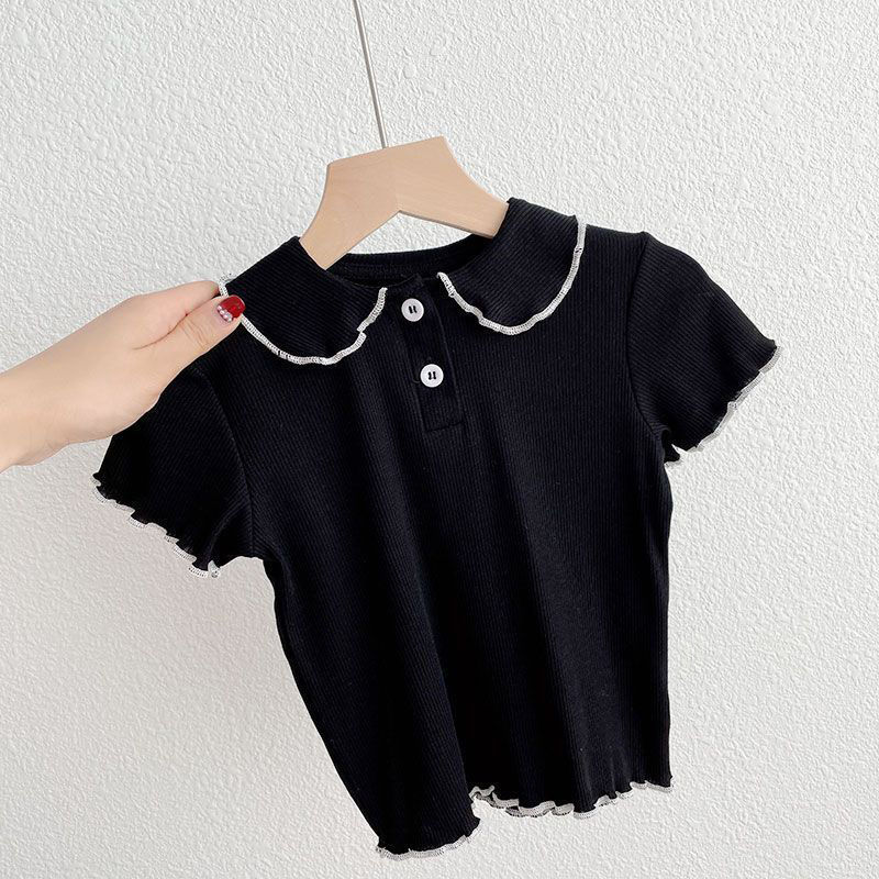 (6m-8Yrs) Sweet Essential Girls Tee Đa Năng Peter Pan Collar Ice Silk Top Áo Sơ Mi Tay Ngắn Mùa Hè