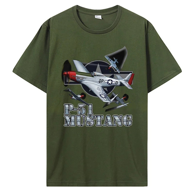 Mẫu Mới Áo Thun Nam P-51 Mustang 1940 Thế Chiến Ii Air Battle Scene P51 Cotton In Hình Cổ Tròn