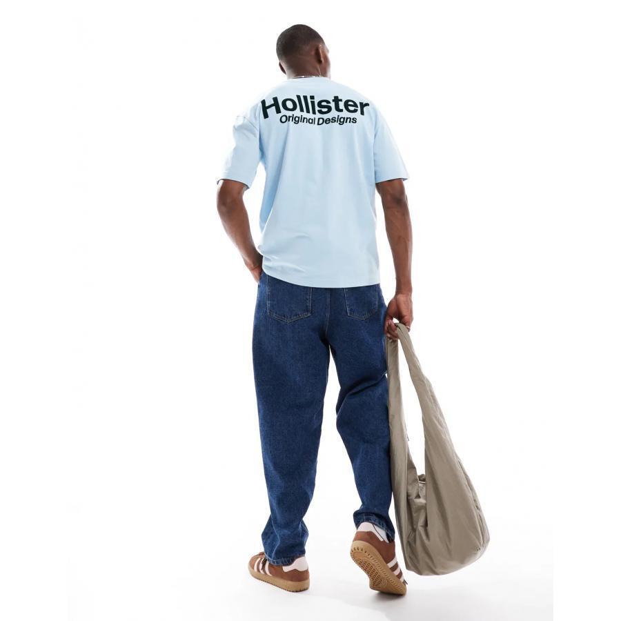 Hollister Nam Chữ LOGO In Áo Thun Xanh Nhạt Thường Ngày Rời Cơ Bản Chất Lượng Cao Cotton Top Tay Ngắ