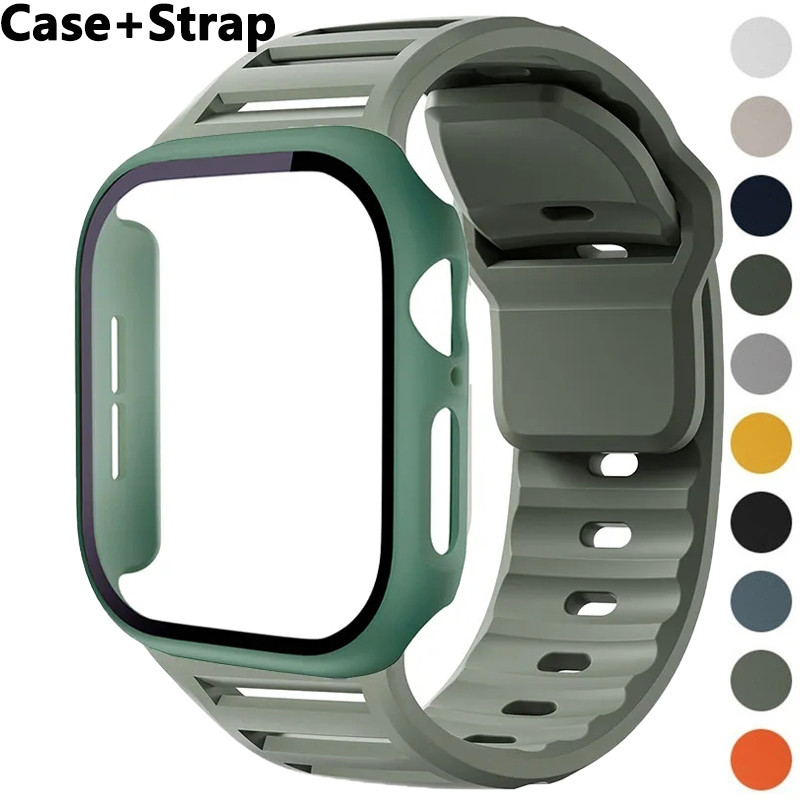 Ốp PC Galss + Dây đeo silicon tương thích cho Apple Watch Series 11 46mm 9 / 8 / 7 45mm 6 / 5 / 4 / 