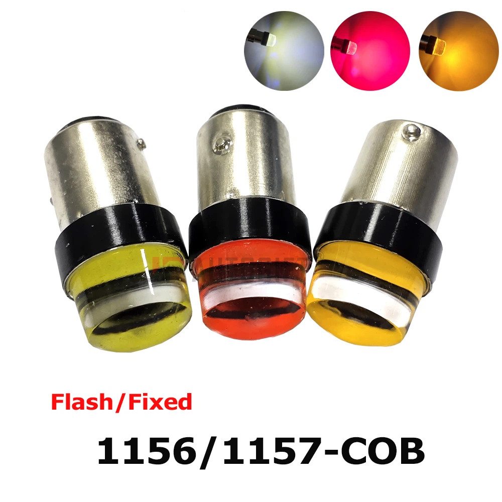 10 Chiếc 12V 24V S25 1LED 1156 Flash Nhấp Nháy BA15S BAY15D COB Đèn Pha Lê Chất Liệu Silicon Đỏ Trắn