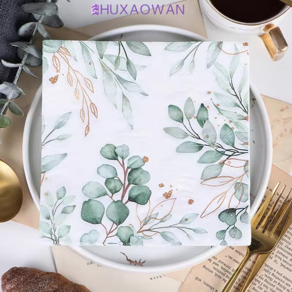 ZHUXAOWAN 40 chiếc Khăn giấy bạch đàn, Khăn giấy dự tiệc in hình cây xanh dùng một lần, Placemat 33 