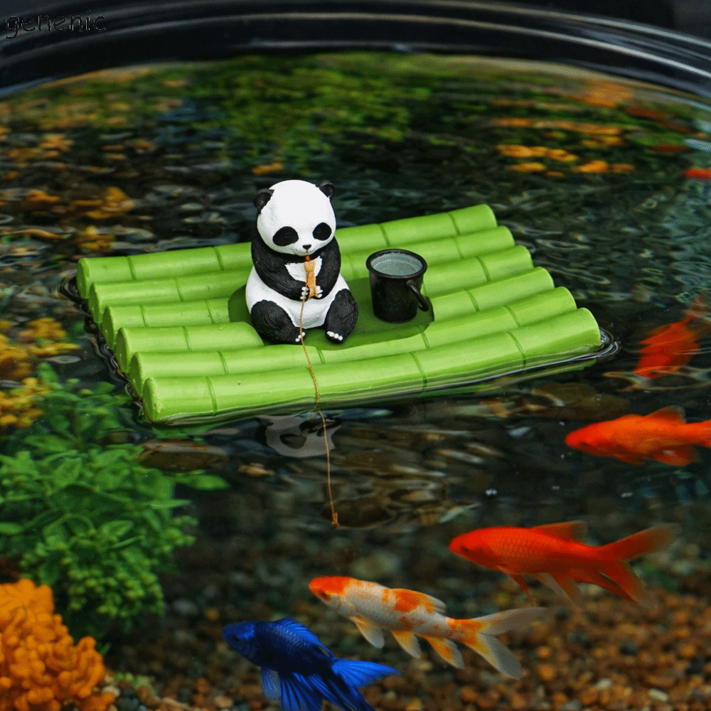 GENENIC Panda Fishing Raft, Auto-Floating Realistic Aquarium Bamboo Raft Decor, Micro Phong Cảnh Han
