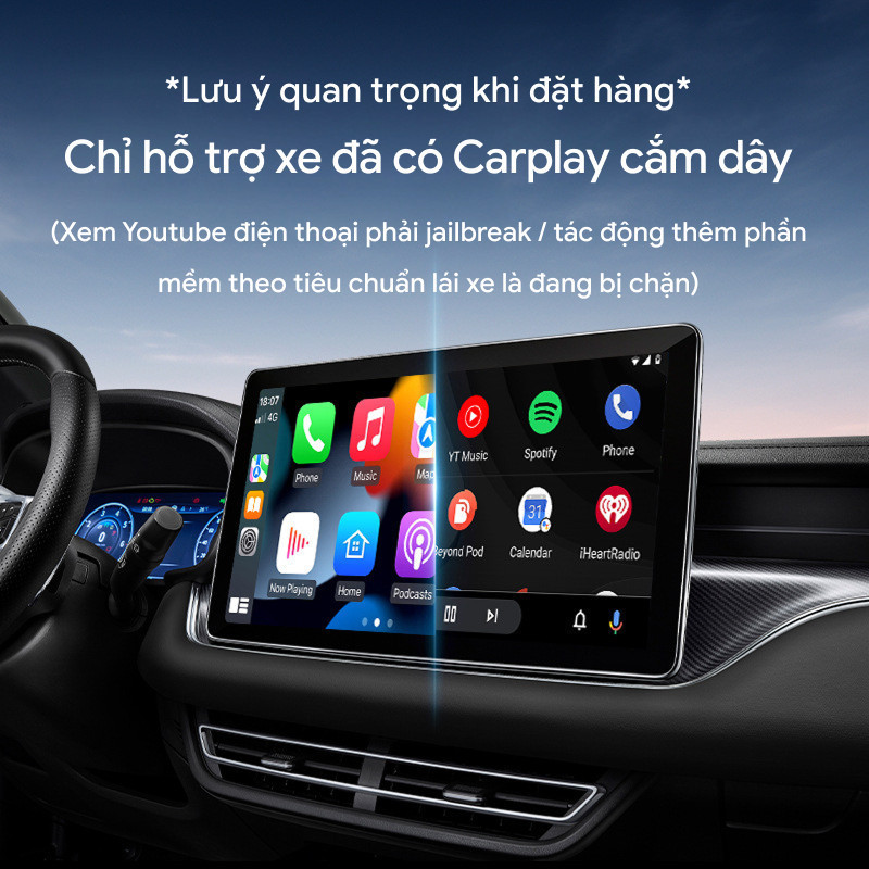 Bộ kết nối Carplay không dây Cronus, Apple Carplay & Android Auto, WIFI6+Bluetooth 5.4,BH ở Việt Nam