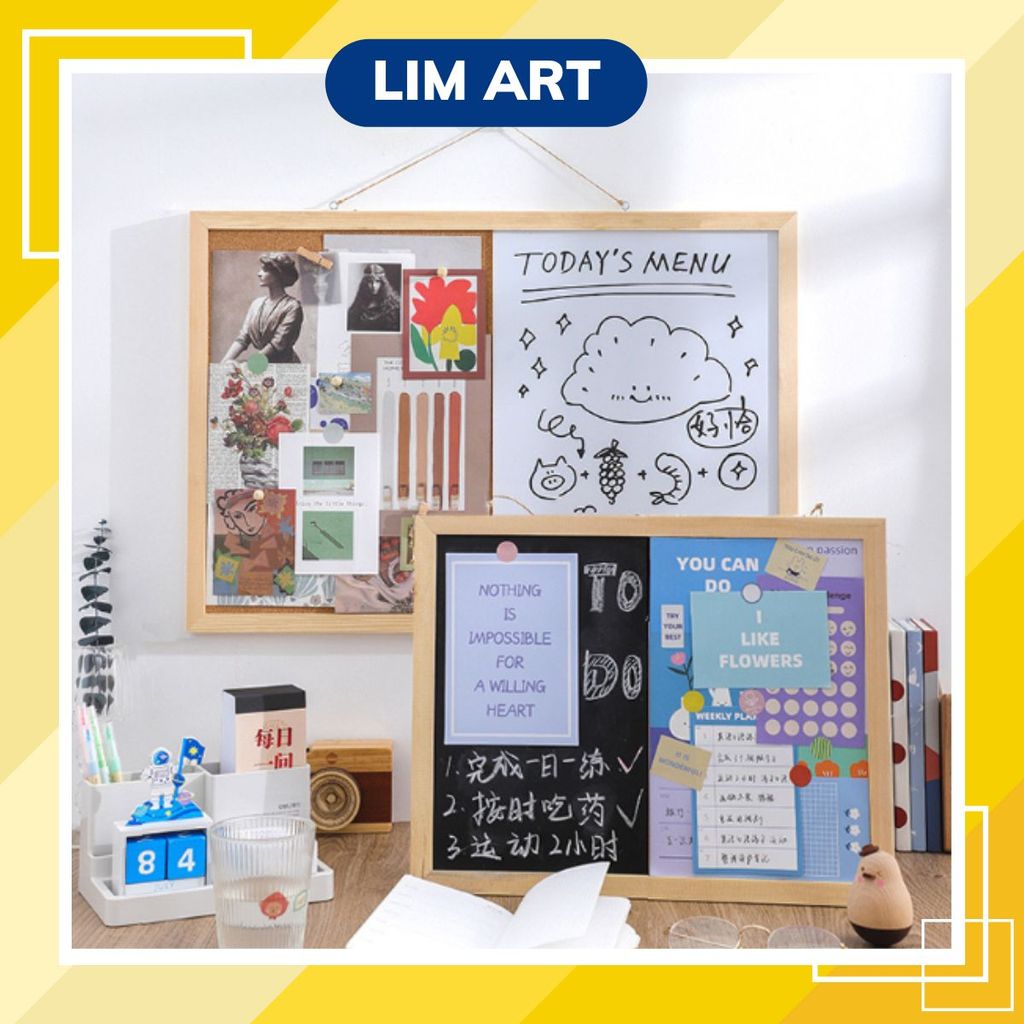 Bảng Ghim Kết Hợp Bảng Viết Khung Gỗ Tự Nhiên LIM Art