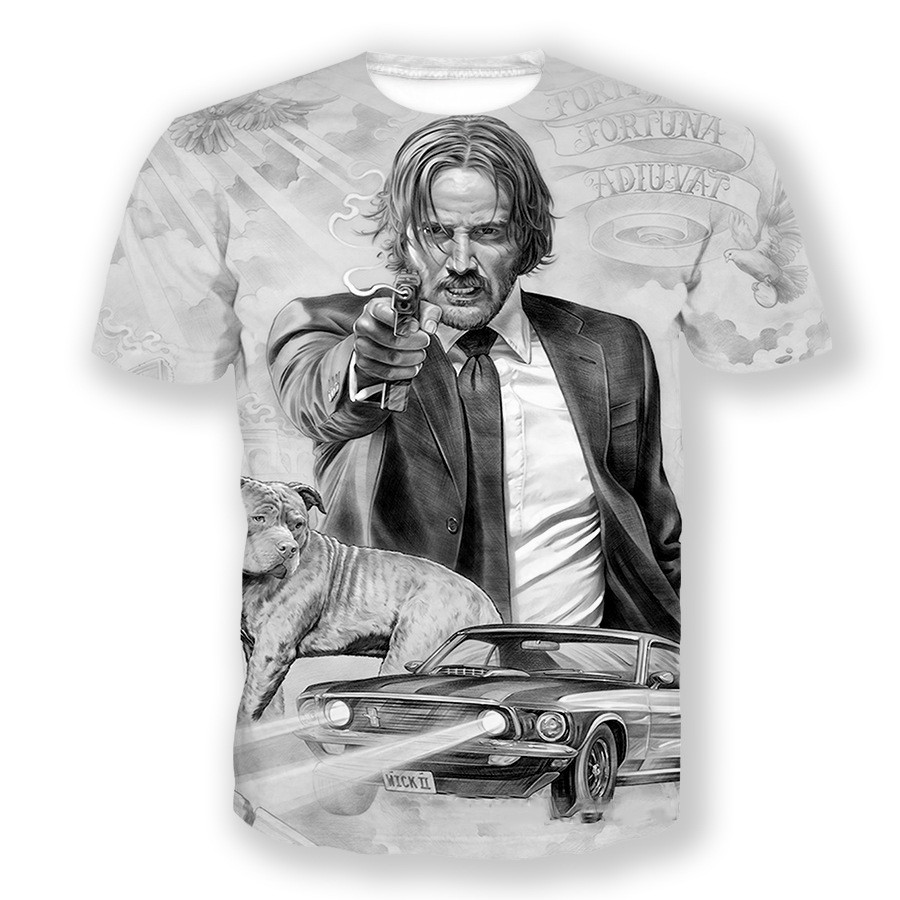 John Wick Phim 3D In Áo nam Nữ Tay Ngắn Cổ Tròn Áo Quá Khổ Dạo Phố Tee Bông Tai Kẹp Unisex Áo Quần Á