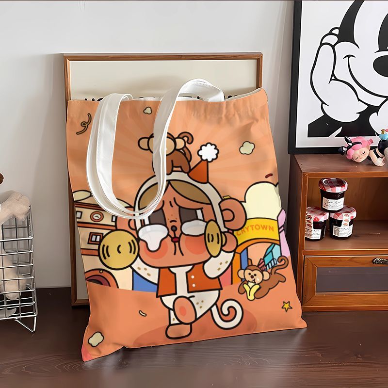CRABABY Pop Mart crybaby crybaby Túi Vải Lớp Học Sinh Gói Sách crybaby Túi Tote Dây Kéo Di Động cryb