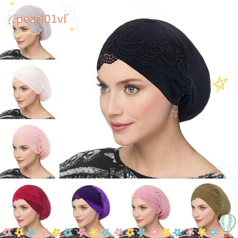 PEARL01 Inner Hijab Undercap, Mũ Hijab ren thoáng khí co giãn, Mũ ống Hijab mềm thời trang để cầu ng