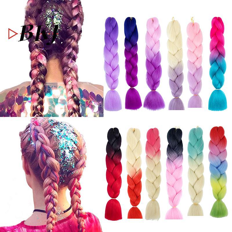 [KJ] 24 Inch Jumbo Braid Tổng Hợp Ombre - Dùng Để Nối Tóc Cho Nữ Và Bé Gái (Đỏ, Tím, Vàng, Xám)