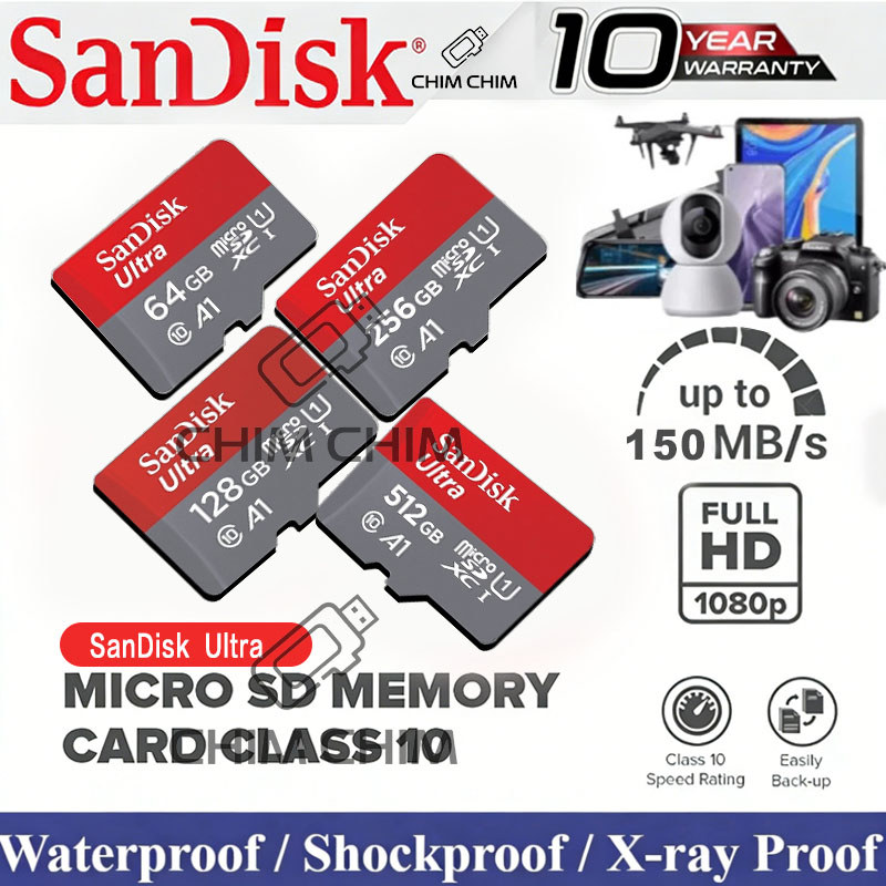 Thẻ nhớ SanDisk Ultra microSDXC 64GB / 128GB / 256GB / 512GB Ultra A1 C10 U1 UHS-I 150MB/s Bảo hành 10 năm
