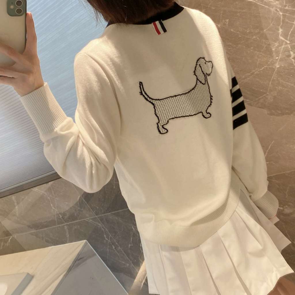 MORY Thom Browne Women's Spring and Autumn Knit Cardigan with Puppy Print on the Back25New model of 