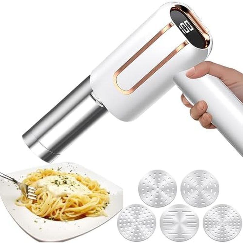 Máy làm mì ống điện cầm tay, Máy làm mì nhà bếp không dây 5 trong 1, Máy ép tự động cho Ramen Spaghetti tự làm, Máy cắt bột