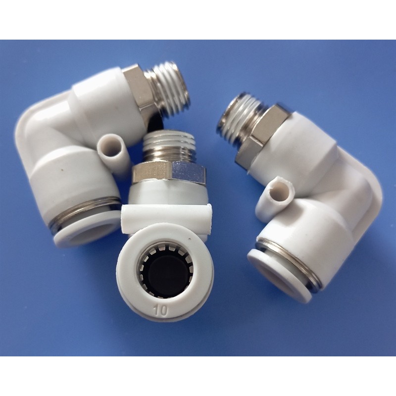 **🔧 Đầu Nối Góc Khí Nén PL10-02 Ren Ngoài 1/4 – Co Nối Ống Hơi 10mm**