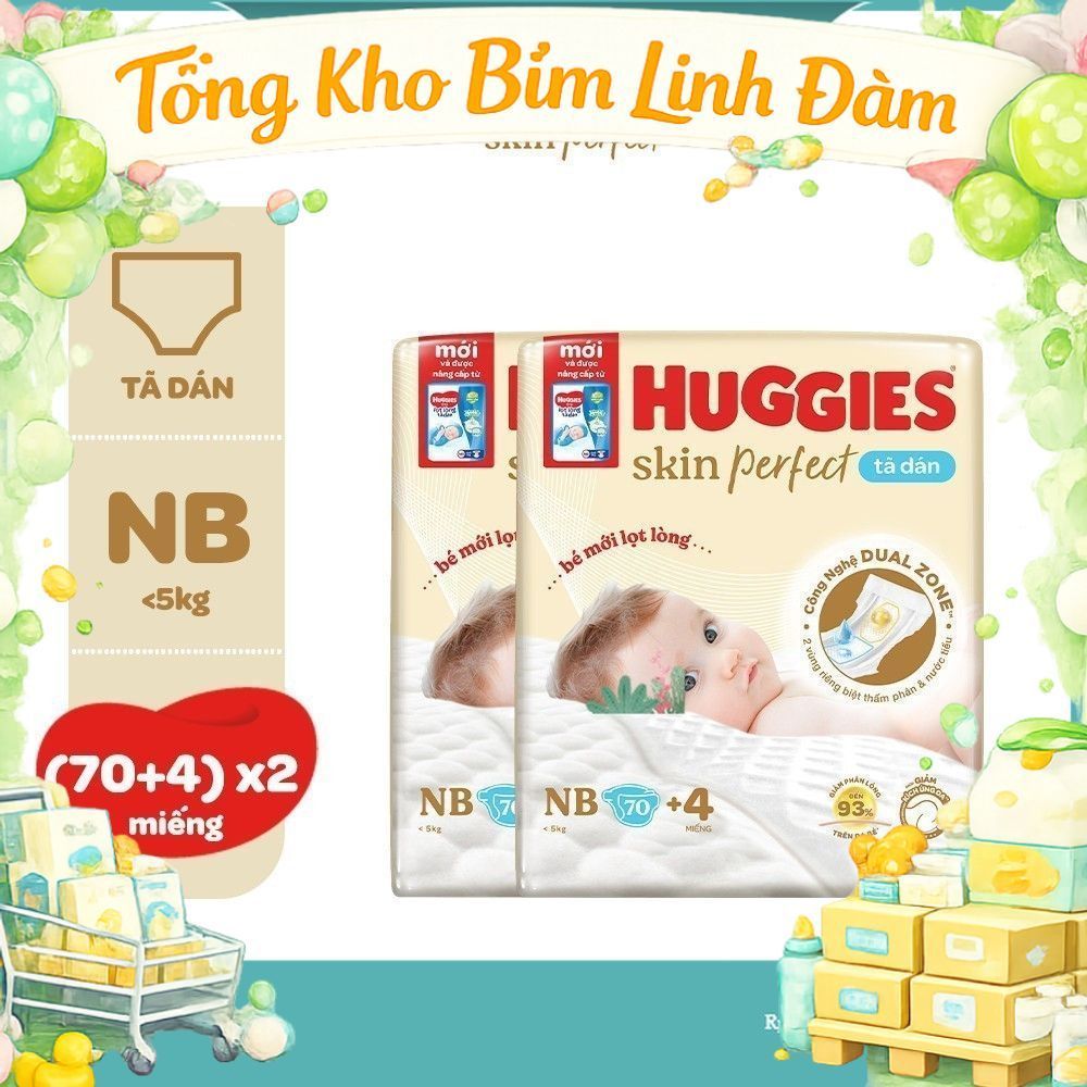 Combo 2 Tã dán sơ sinh Huggies Skin Perfect NB40/NB70/S54/S80