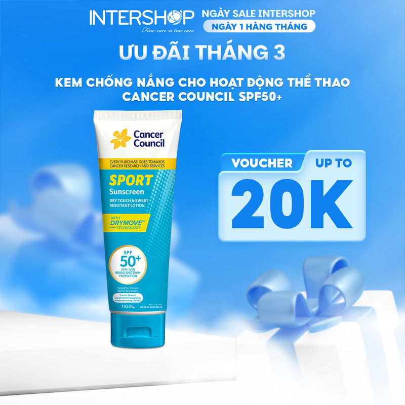 Kem Chống Nắng Cancer Council Sport SPF50+ Cho người chơi thể thao, làm việc ngoài trời, kháng nước 