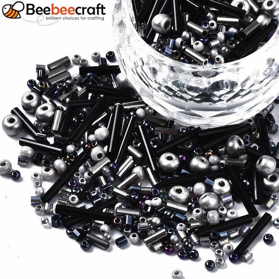 1 pound FGB Hạt giống thủy tinh Phong cách hỗn hợp Hình dạng hỗn hợp Màu đen 1-7x2-4mm Lỗ: 0,7-1mm 4