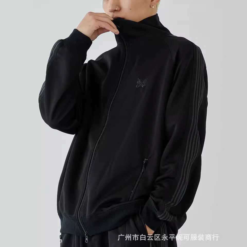 XXGH Needles Track Anniversary limited edition black and gray straight-leg pants with ribbon, loose-