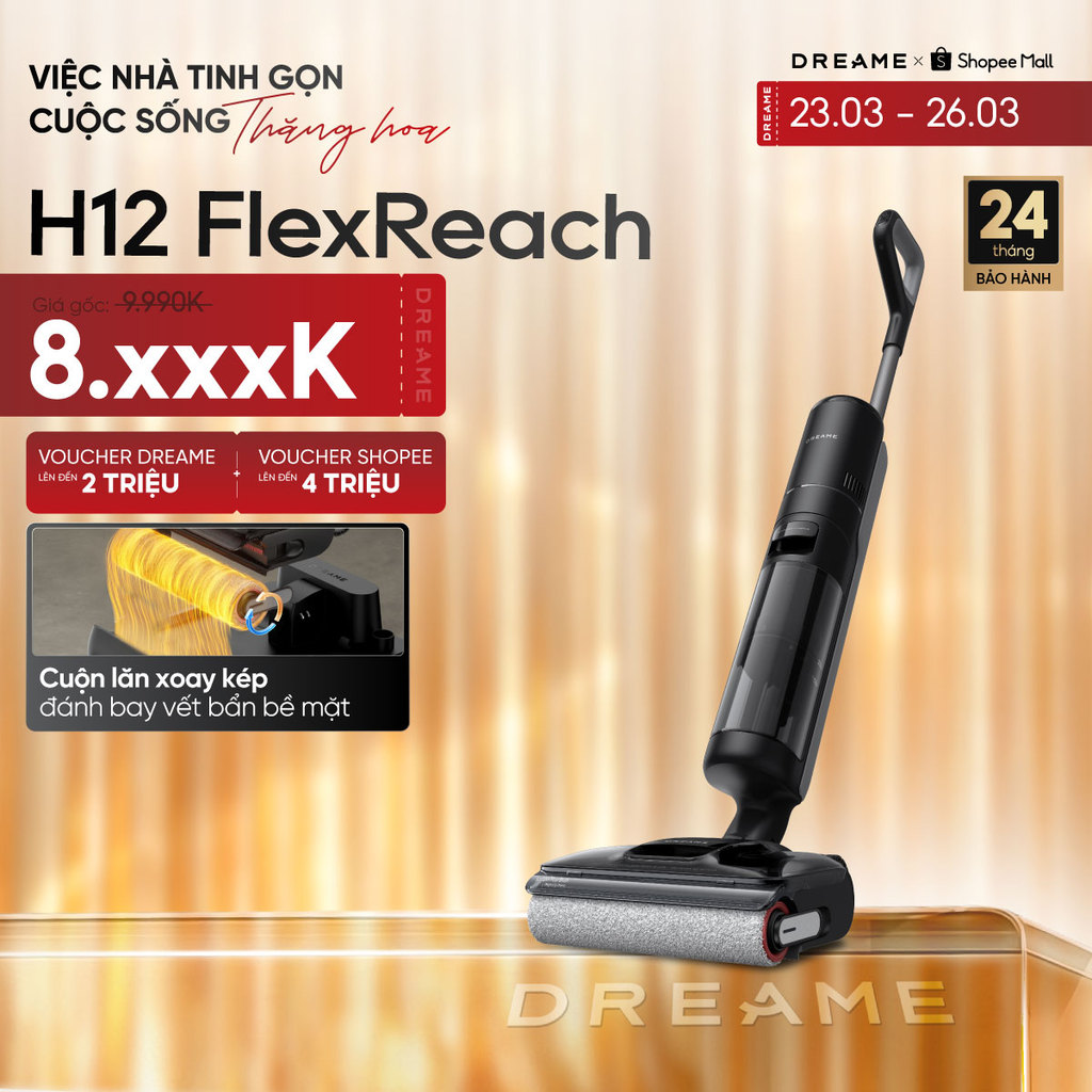 Dreame H12 FlexReach Máy hút bụi lau sàn không dây | lực hút 18.000Pa | giặt nóng giẻ lau 90° | BH 2