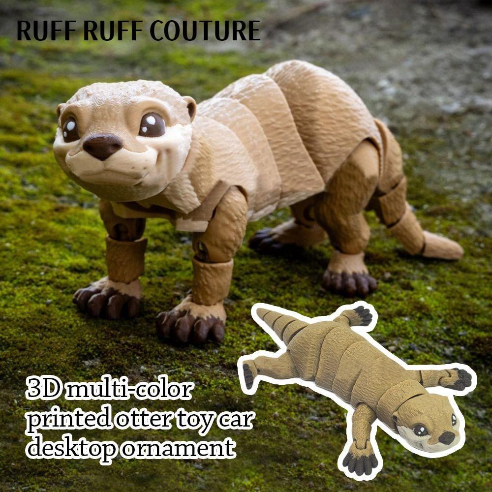 RUFF RUFF COOUTURE Otter Action Figurine, Đồ chơi mô hình Otter màu trơn nhiều khớp, Máy tính để bàn