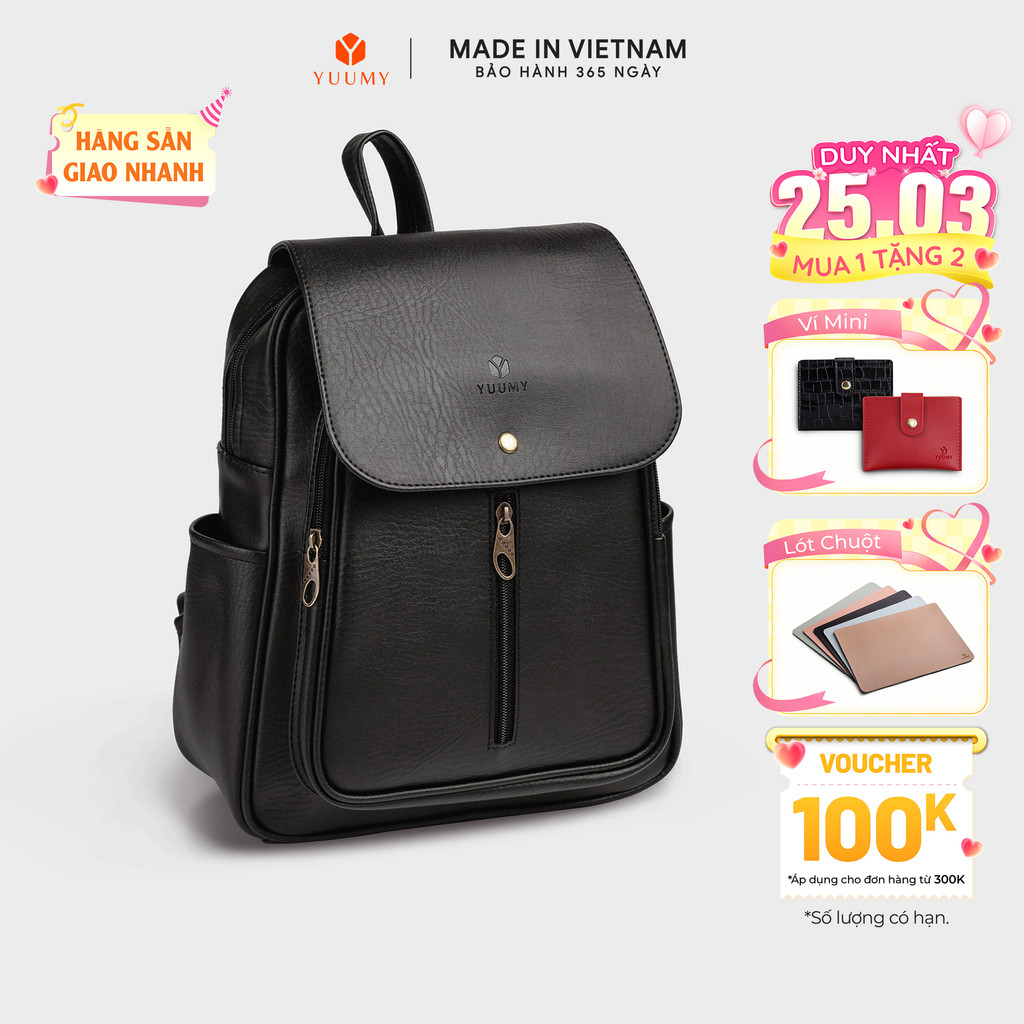 Balo Yuumy (Thời trang nữ basic đựng vừa A4 - Balo da YBA5) Bagsmart
