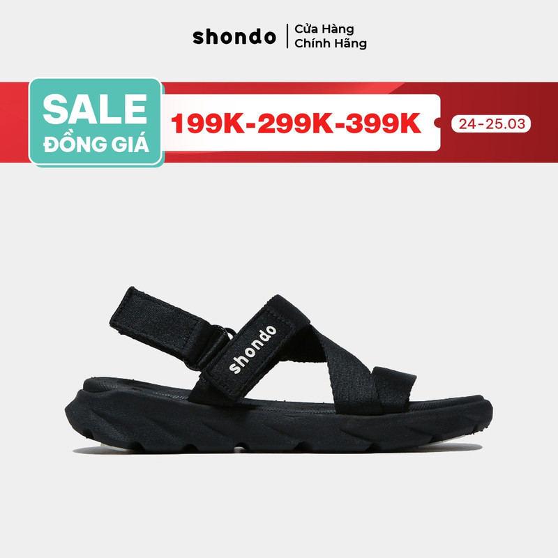 Giày Sandals Nam Nữ Unisex Êm Chân Shondo F6 Sport Đen Full F6S301