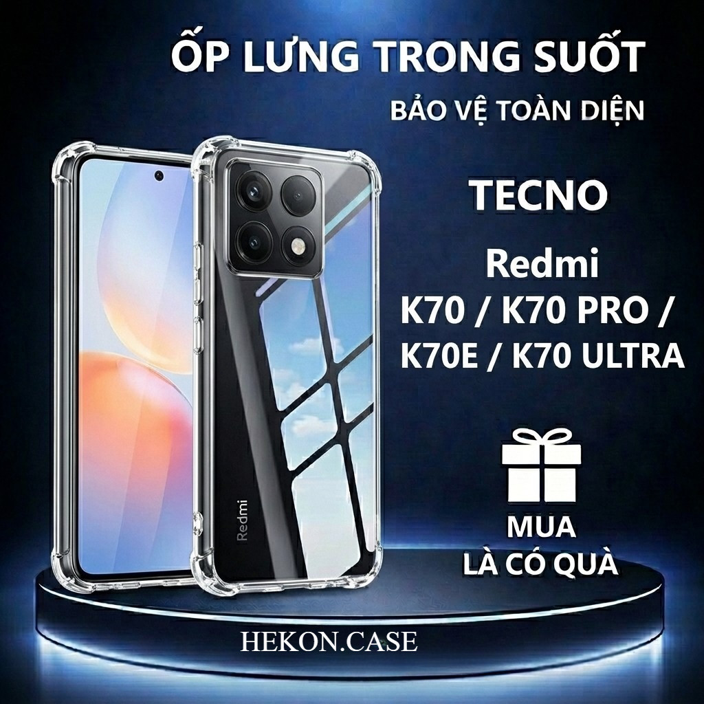 Ốp lưng chống sốc Redmi K70 / K70 PRO /K70E/ K70 ULTRA trong suốt, silicon, bảo vệ camera-HEKON.CASE