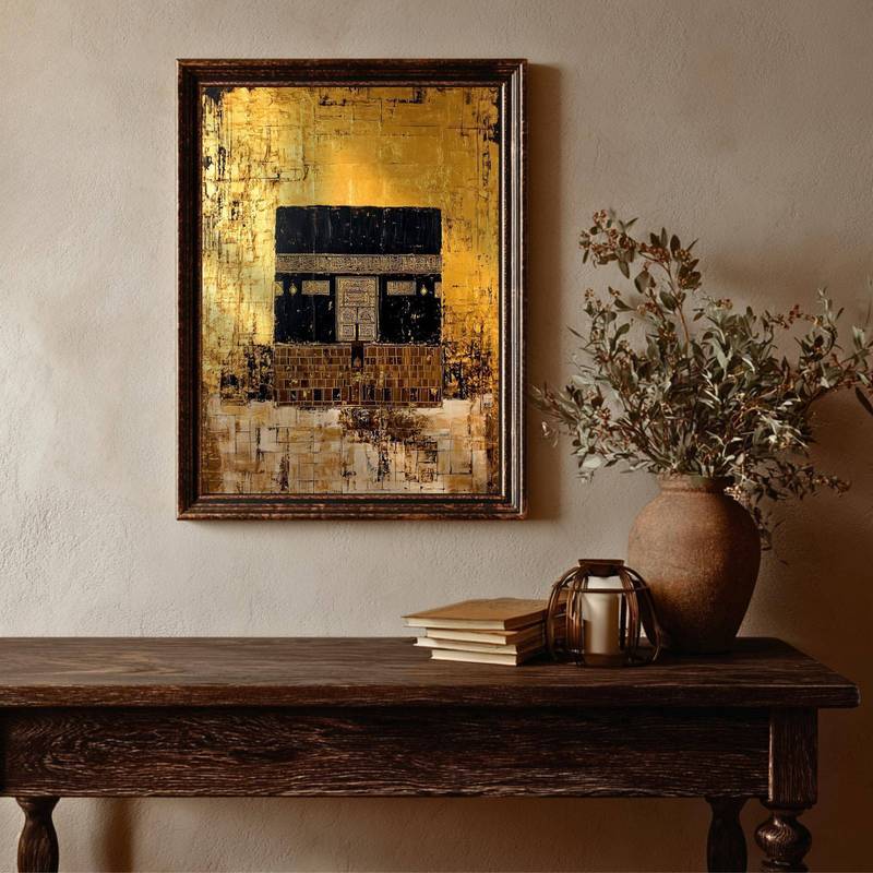 Kaaba Nghệ Thuật Treo Tường Masjid al-Haram Mecca Vàng Canvas poster Hajj Umrah Vintage Hồi Giáo Tra