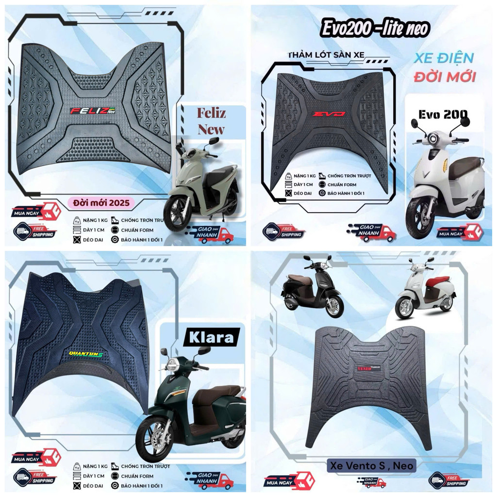 Thảm Để Chân xe điện Quantum / vero X Feliz / Feliz S / Evo /Vento / Klara / Motio Cao Su Dày Loại Xịn Không Mùi e-bike2