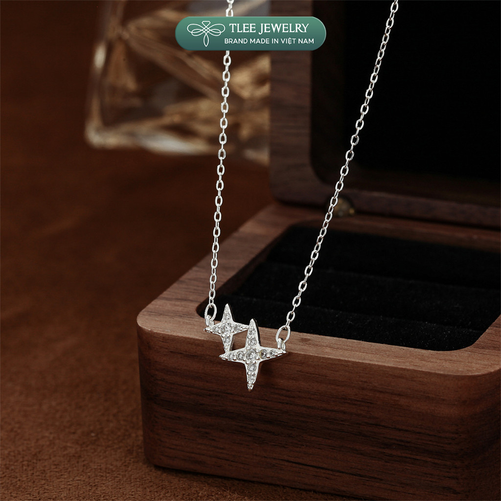 Vòng cổ bạc nữ TLEE Jewelly thiết kế ngôi sao đôi D0213
