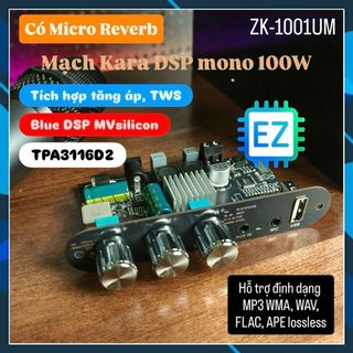 ZK-1001UM mạch Karaoke DSP mono 100W có reverb, chip bluetooth MVsilicon, tích hợp tăng áp, TWS