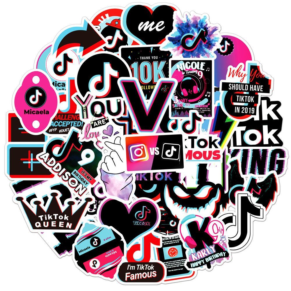 Bộ 50/100/200 Sticker TikTok Logo Graffiti Cute Có Keo Sẵn Chống Nước Bền Đẹp Dán Vali Máy Tính Ốp Đ