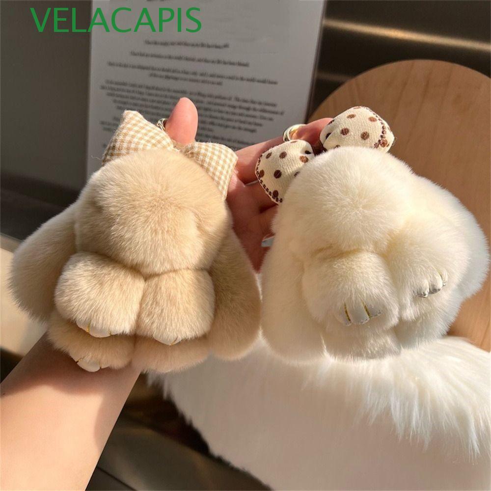 VELACAPIS Móc Khóa Lông Thỏ, Nơ Tóc Búp Bê Sang Trọng Móc Khóa Thỏ, Móc Khóa Thời Trang Móc Khóa Hợp