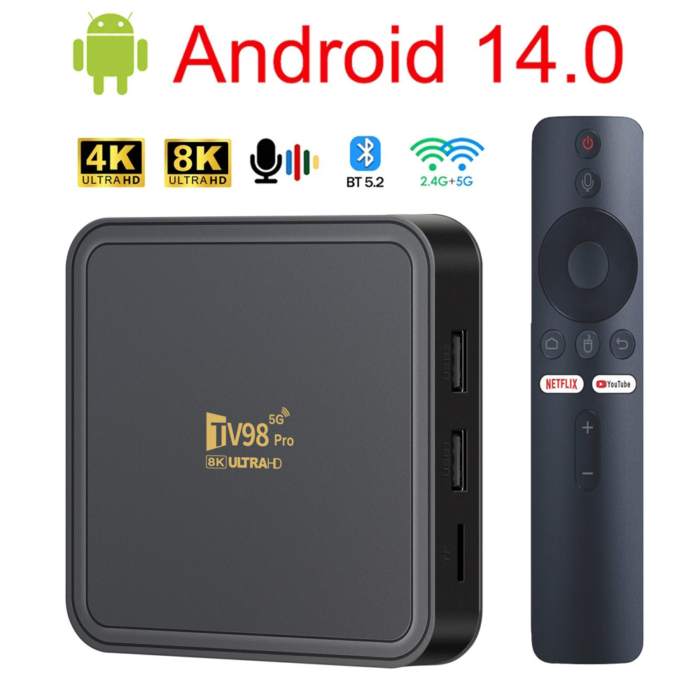 TV98 PRO TV Box Android 14 ATV H313 Quad Core 5G Dual Wifi 8K 4K Media Player TB 5.2 Hỗ trợ giọng nó