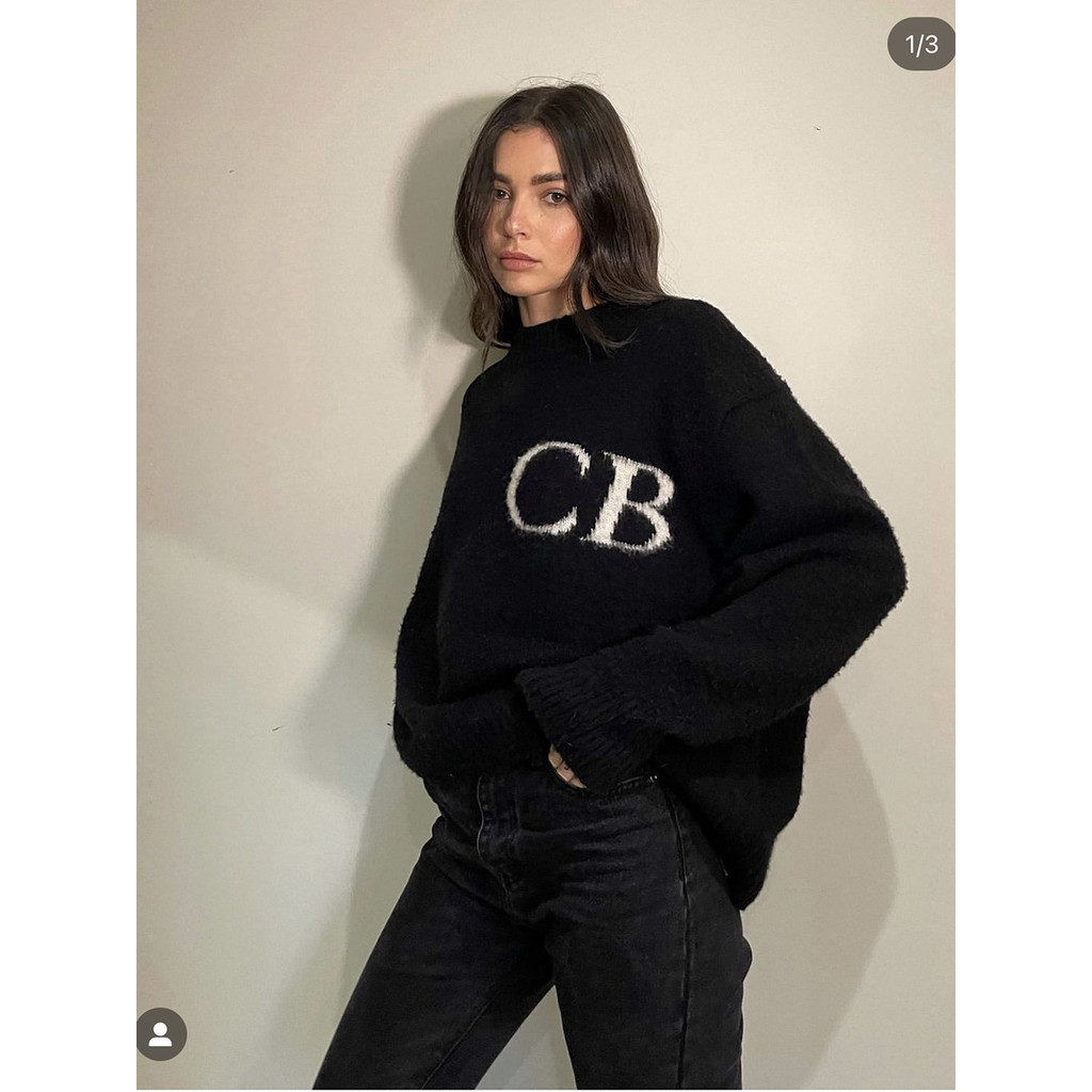 UTDY Minimalist Letters Cole Buxton Jacquard Loose High Street Unisex Couple Round Neck Knitted Swea