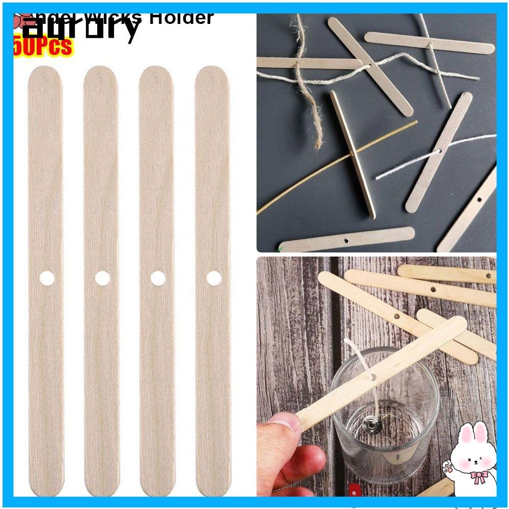 AURORY 50 Cái Dụng cụ làm Candel, Giá đỡ bấc Candel DIY 114mm, Thiết bị định tâm bằng gỗ Phụ kiện Ca