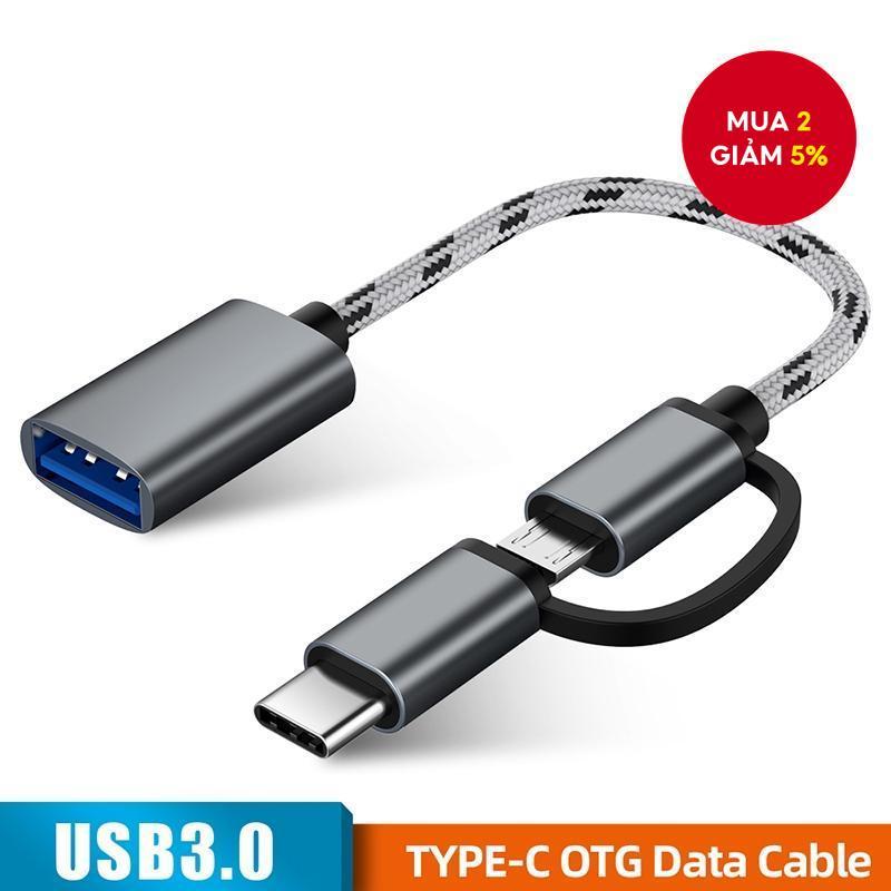 2 trong 1 Dây cáp USB 3.0 OTG Nylon bện Micro USB Type-C Bộ chuyển đổi đồng bộ hóa dữ liệu sạc cho S