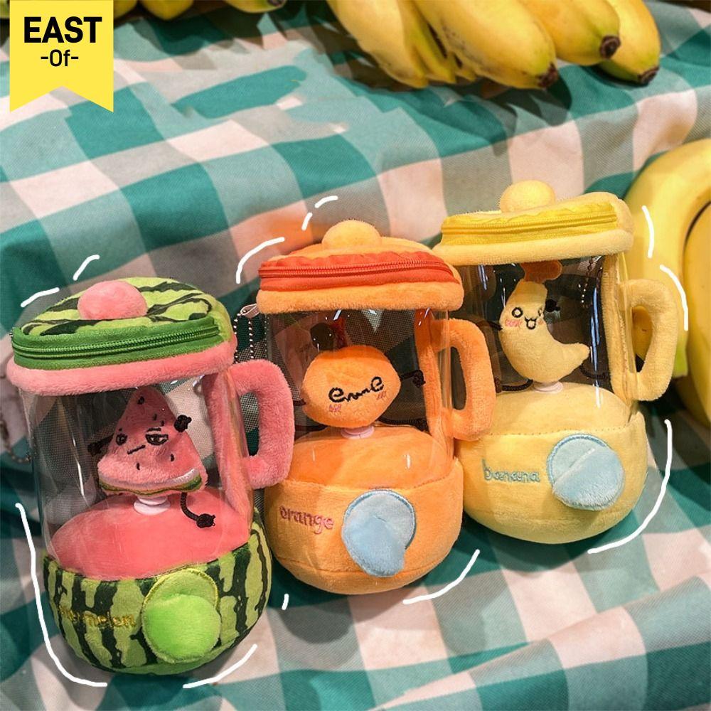 Đồ chơi nhồi bông máy ép trái cây EASOF, Đồ chơi máy xay sinh tố dưa hấu xoay dây rút / cam / chuối, Mặt dây chuyền túi hoạt hình vui nhộn Móc khóa sang trọng Quà tặng trẻ em