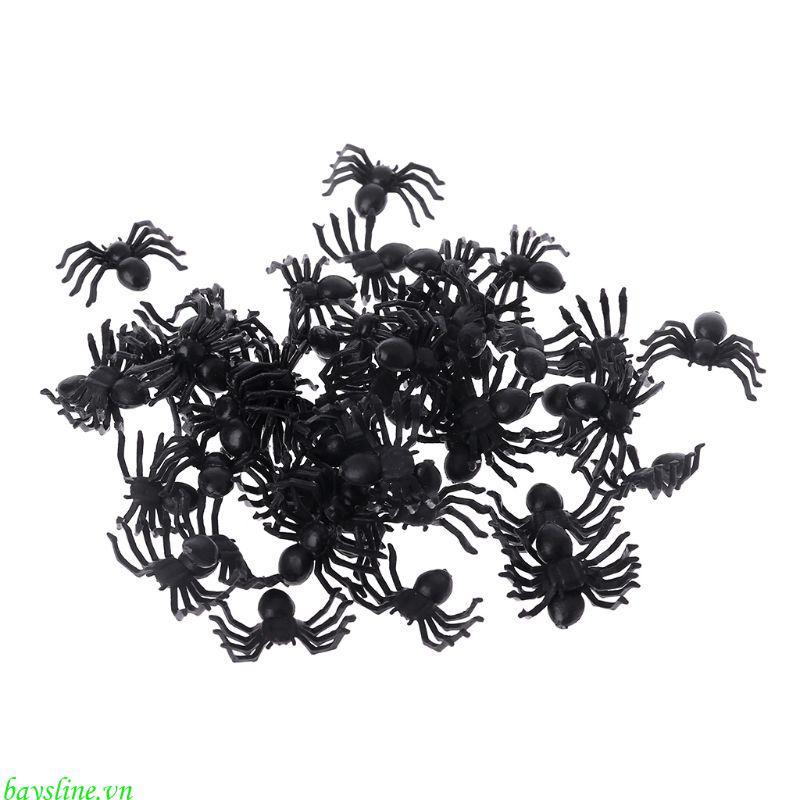 Baysline 50 Chiếc Nhỏ Đen Nhựa Giả Đồ Chơi Nhện Ngộ nghĩnh Trò Đùa Prank Đạo Cụ Halloween Deco
