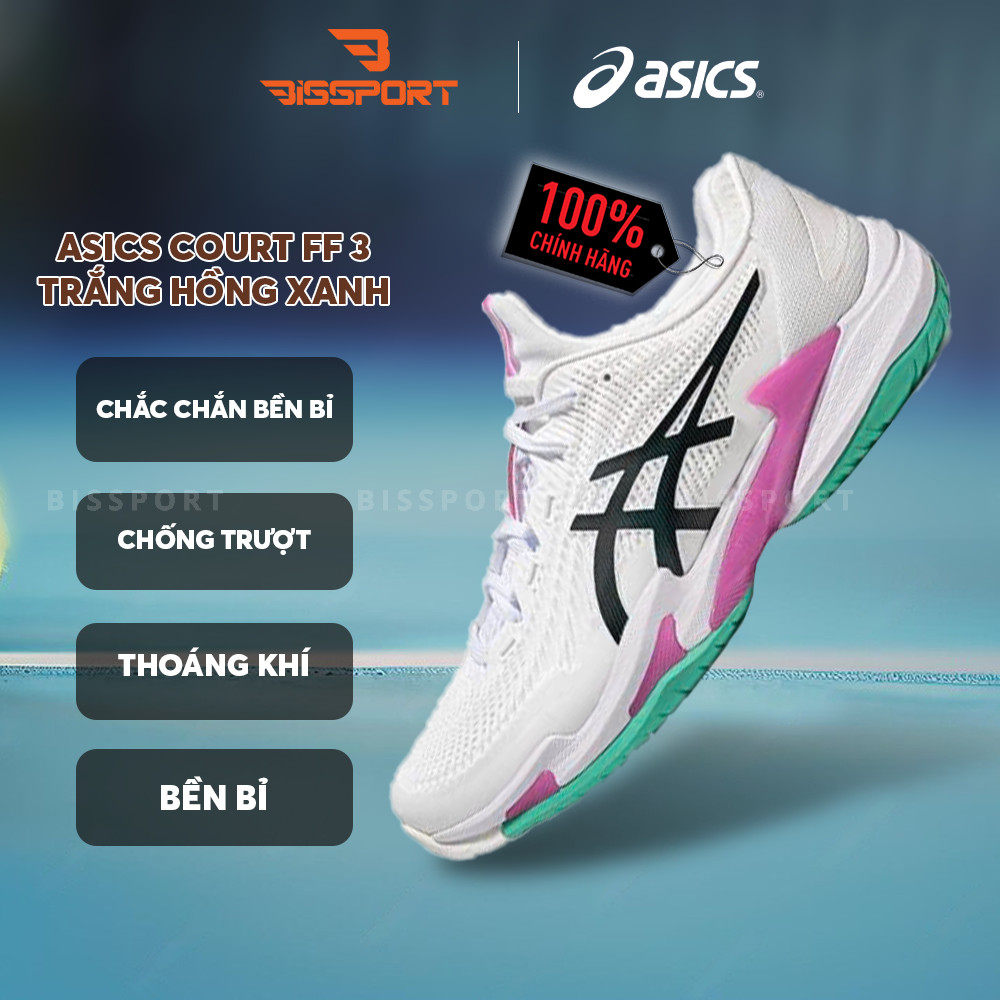 Giày Tennis/Pickleball Asics Asics Court FF3 Chính Hãng - Trắng Hồng Xanh - Êm Ái, Ổn Định - Giảm Ch