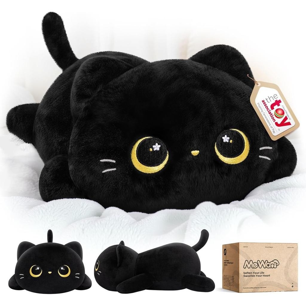 Gối sang trọng mèo đen dễ thương Mewaii, Thú nhồi bông mèo đen Kawaii Plushies, Squishy Plushies, Gố