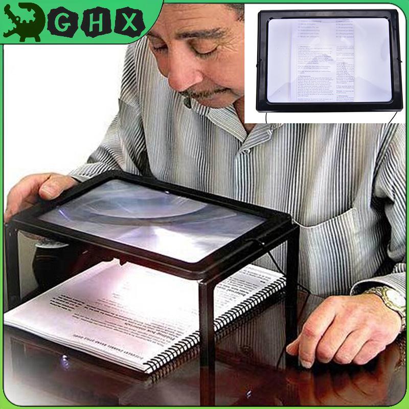 GHX Large A4 Page Hands Free 3x Kính lúp có đèn LED đọc sách, VN
