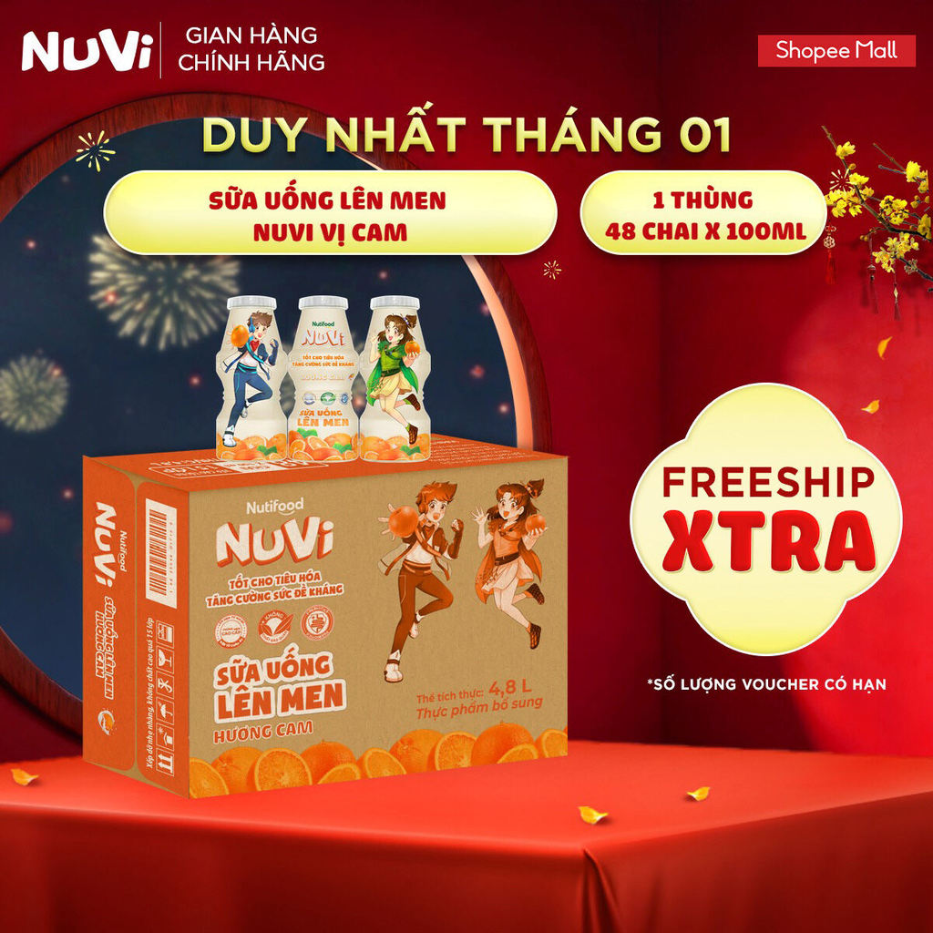 Thùng 48 Chai Sữa Uống Lên Men NuVi Vị Cam 100ml