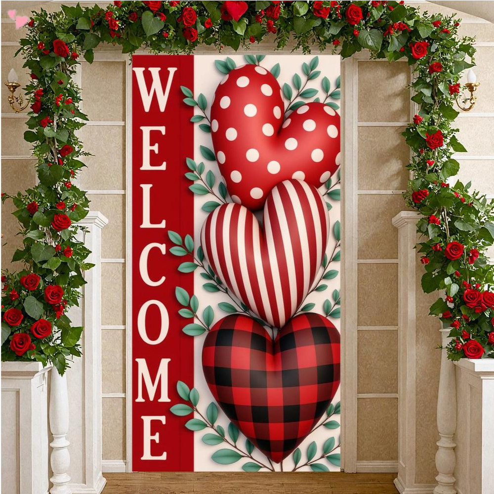 71x35inches Ngày Lễ Tình Nhân Trái Tim Tình Yêu Cửa Trang Trí Chúc Mừng Ngày Lễ Tình Nhân Nắp Cửa Mộ