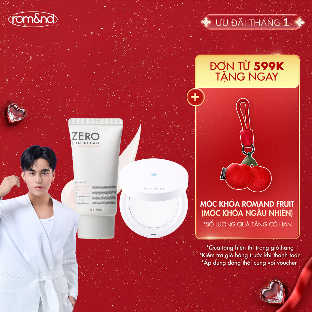 Combo Kem chống nắng Romand Zero Sun Clean 50g + Phấn phủ dạng nén Romand Better Than Finish 12g
