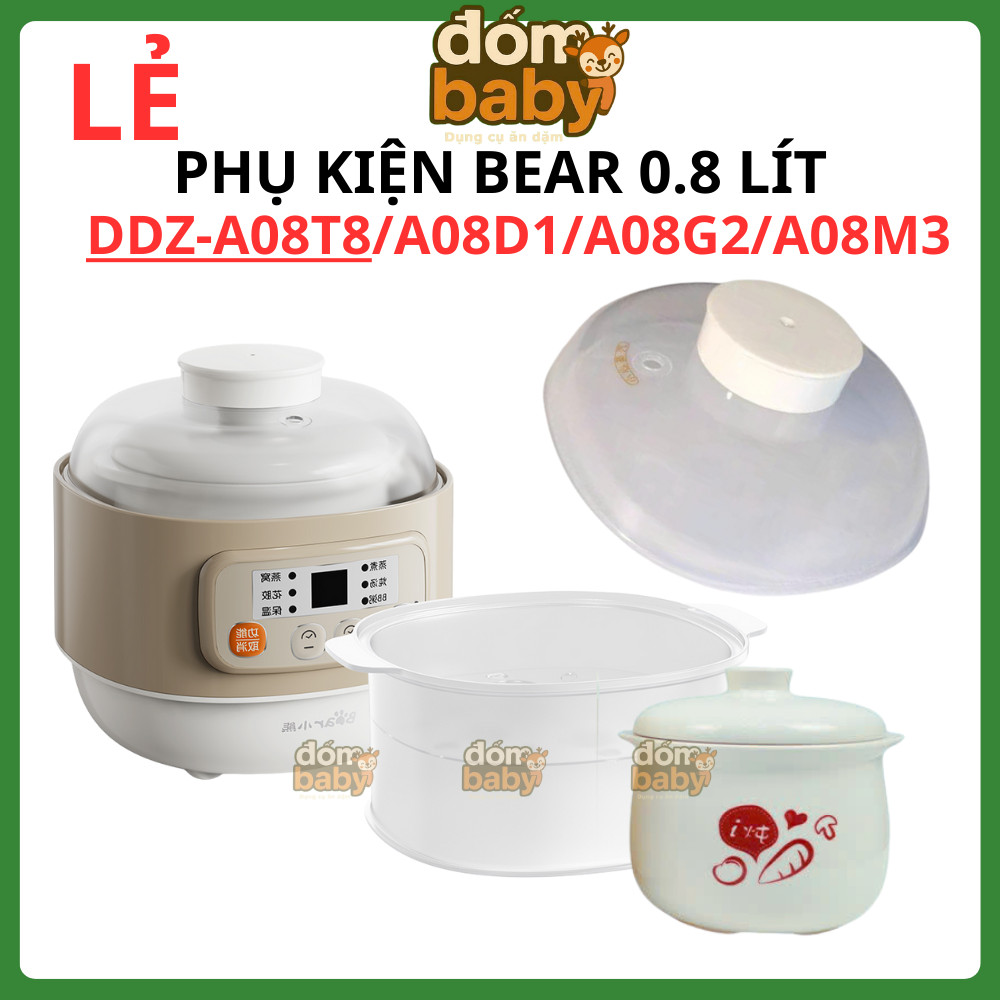 Thố sứ nồi Bear 0.8l, thố sứ nồi nấu chậm 0.8l, nắp thay thế nồi bear, nắp nồi nấu châm 0.8l,Bear 0.