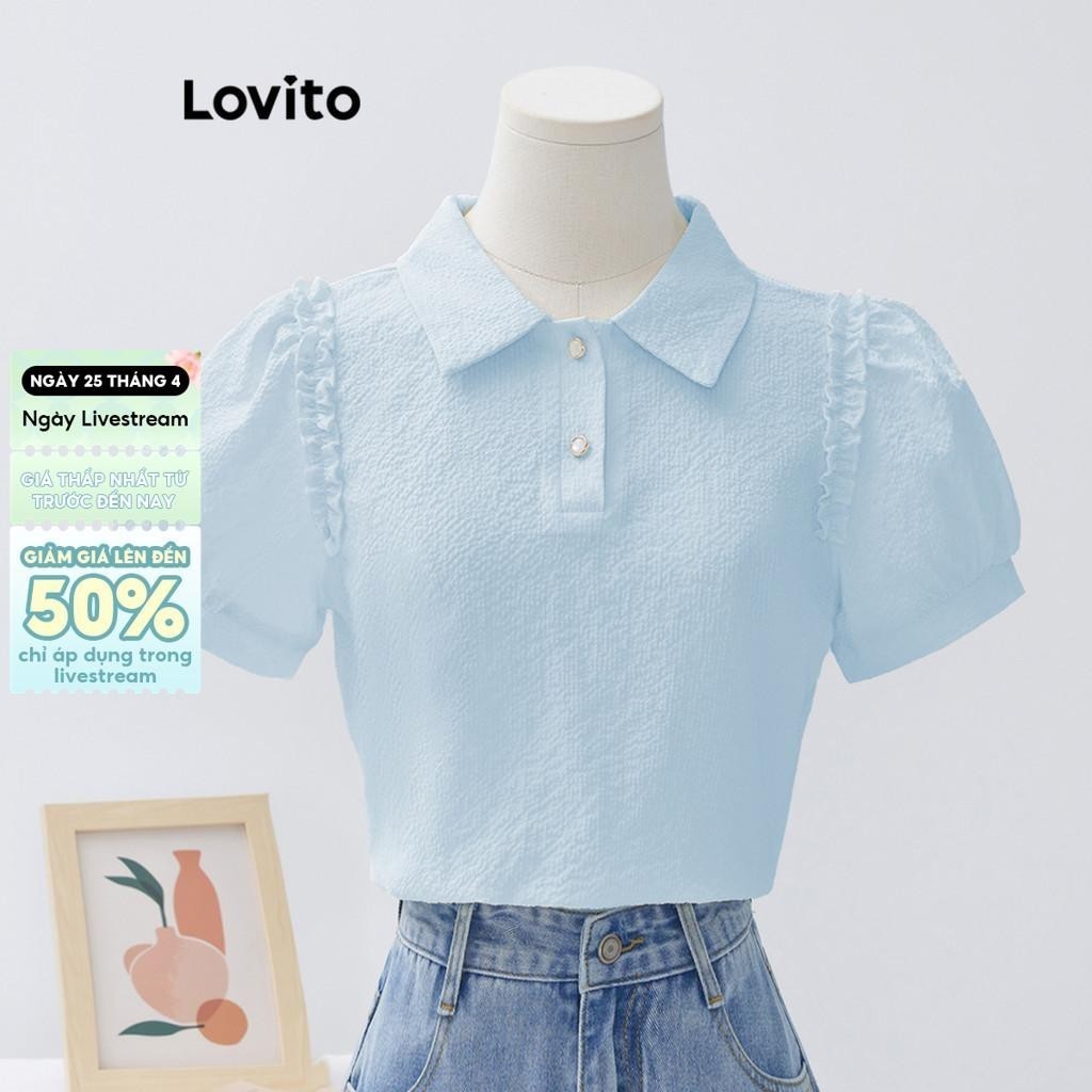 Lovito Áo kiểu giản dị Nút trơn Lettuce Trim Áo dành cho nữ L68ED018 (Nhiều màu)