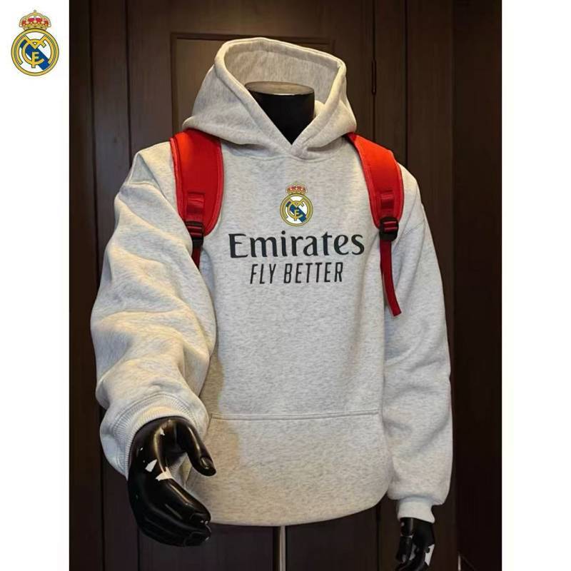 Autumn and Winter Heavy Velvet Thickened Hooded Sweatshirt Men's and Women's New Real Madrid Footbal