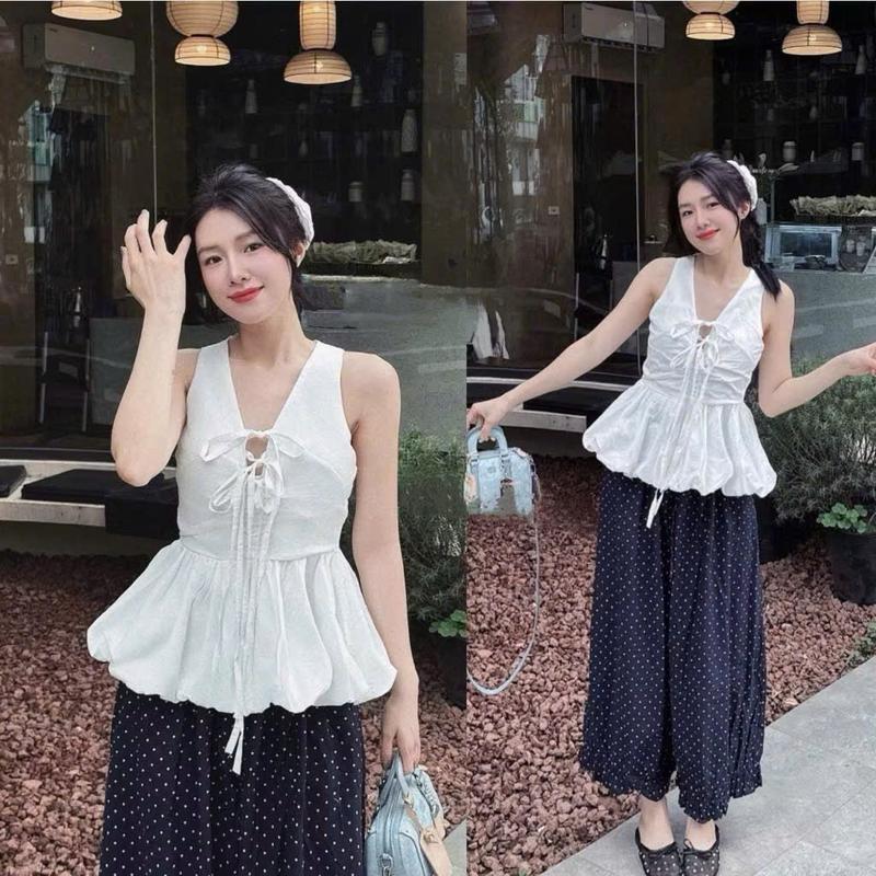 Quần Bom Thụng Nữ Ống Rộng Cạp Chun Dây Rút Họa Tiết Chấm Bi Chất Đũi Mềm, Mát Phối Chân Bèo Tiểu Thư M33 | BigBuy360 - bigbuy360.vn