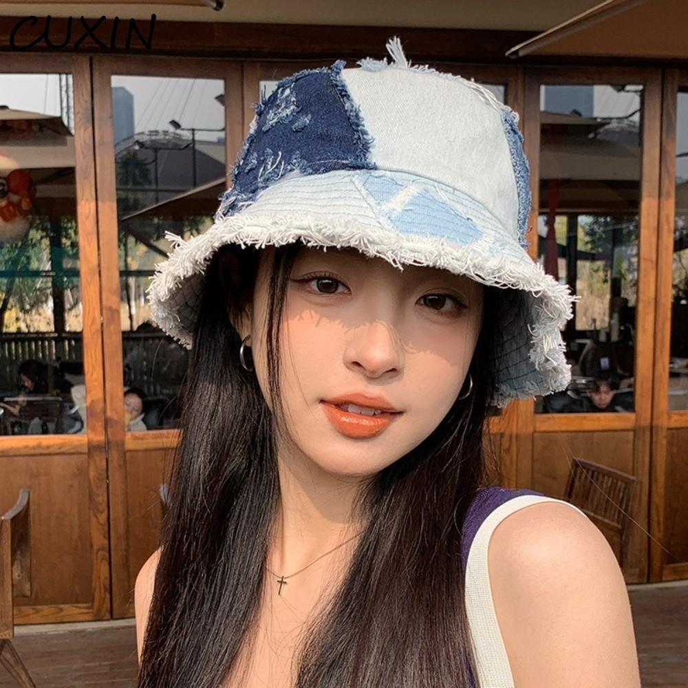CUXIN Mũ xô denim cổ điển, phong cách beggar, unisex chống nắng