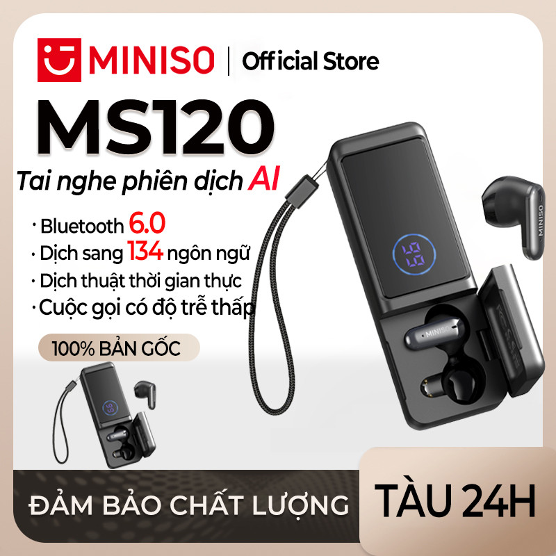 MINISO MS120 Tai nghe hỗ trợ dịch thuật AI Tai nghe Bluetooth 6.0 Tai nghe Bluetooth không dây Pin dự phòng 2000mAh Màn hình LED Đèn pin Hiển thị mức pin Chất lượng âm thanh HiFi Microphone | BigBuy360 - bigbuy360.vn